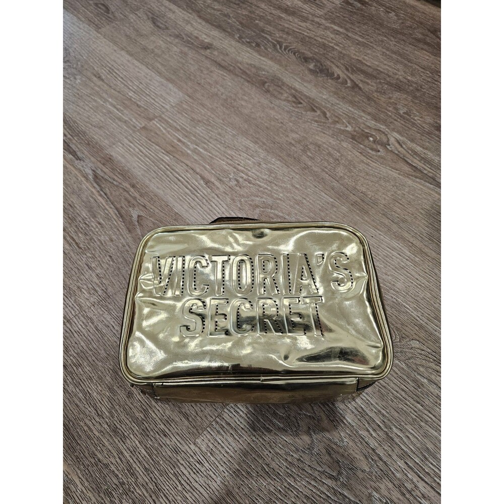 Victoria's Secret Gold Metallic Travel Toiletry Makeup Case Bag